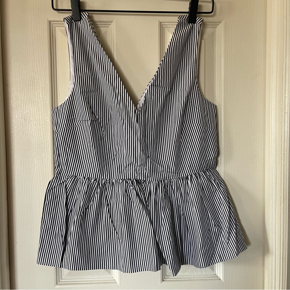 J. Crew Black and White Striped Peplum Blouse